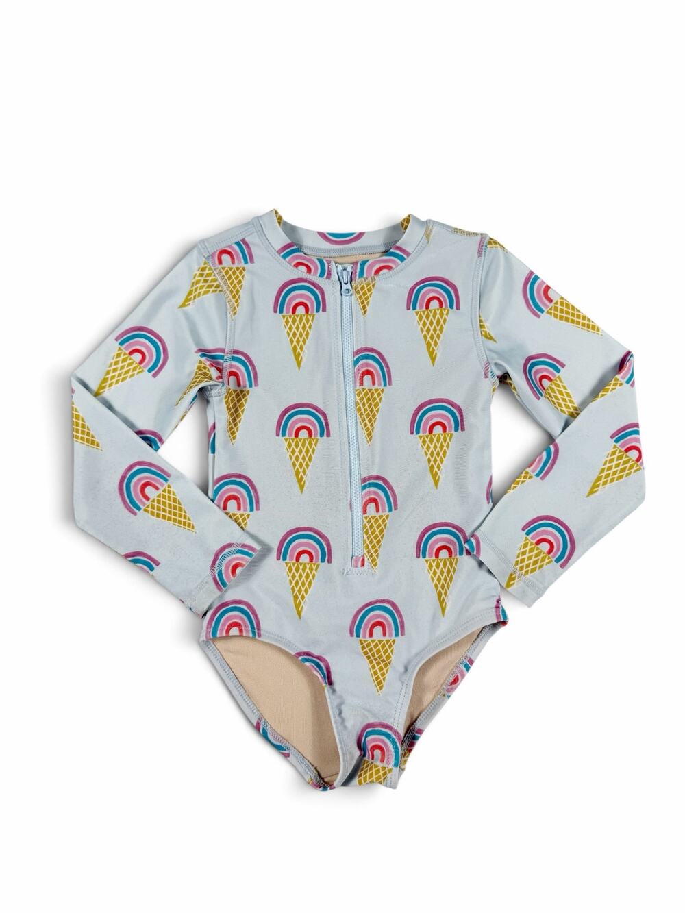 Tea Collection Rainbow Ice Cream Cone Long Sleeve One Piece Swimsuit Size 4